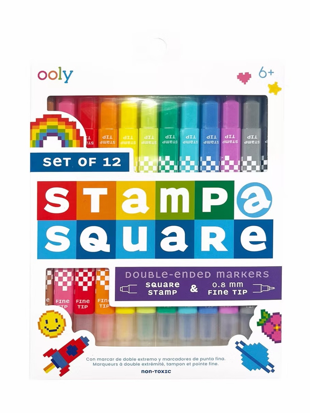 Ooly Stamp a Square Double-Ended Markers Set of 12 - Rainbow Colors